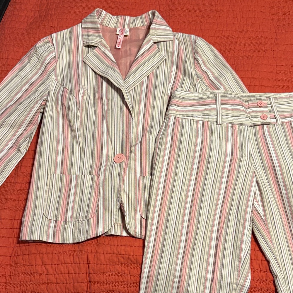 Heart Soul Pink, Tan and White Blazer with Pants